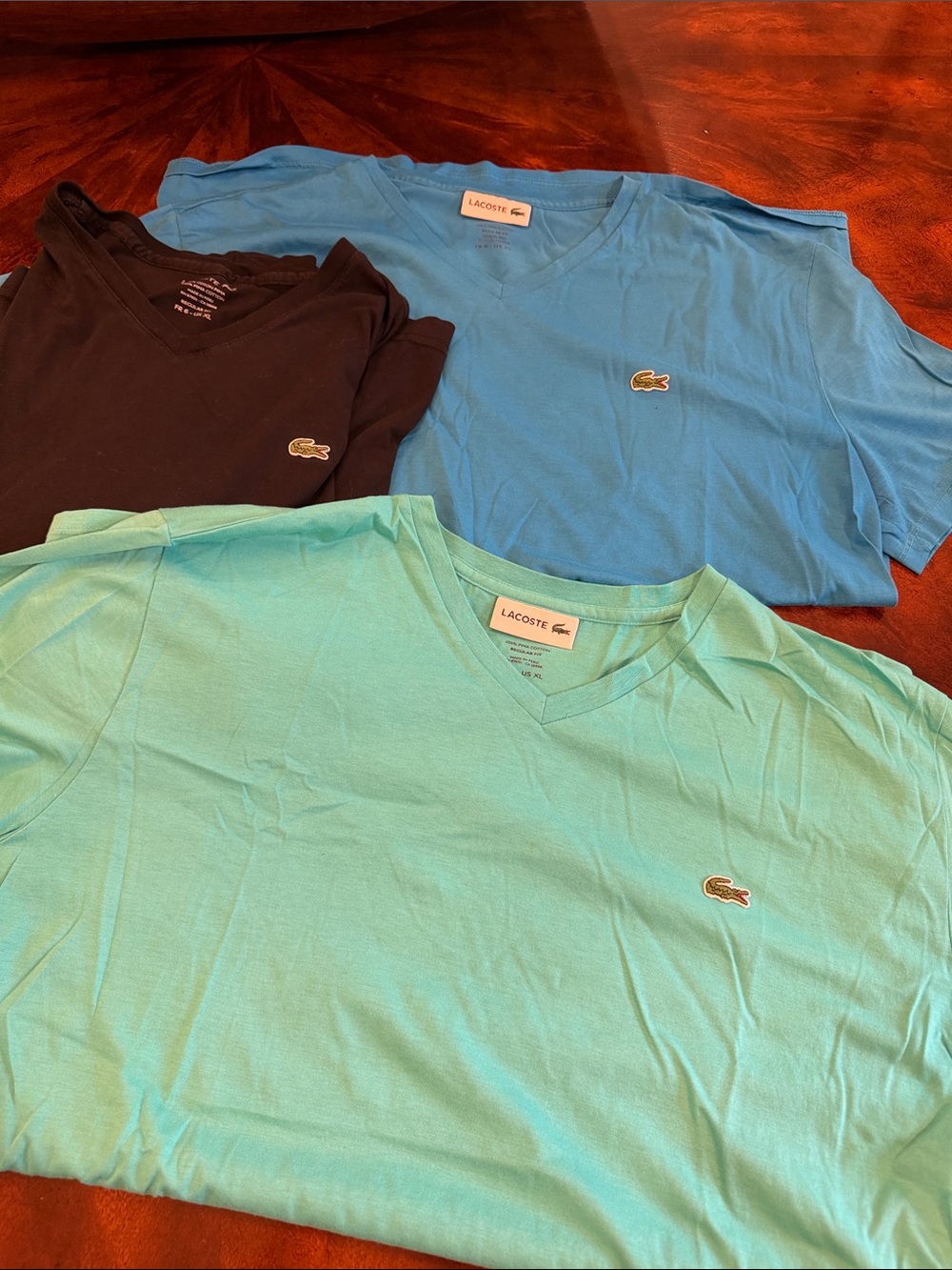 Lacoste Kids V-Neck Tee in Aqua, Light Blue & Navy